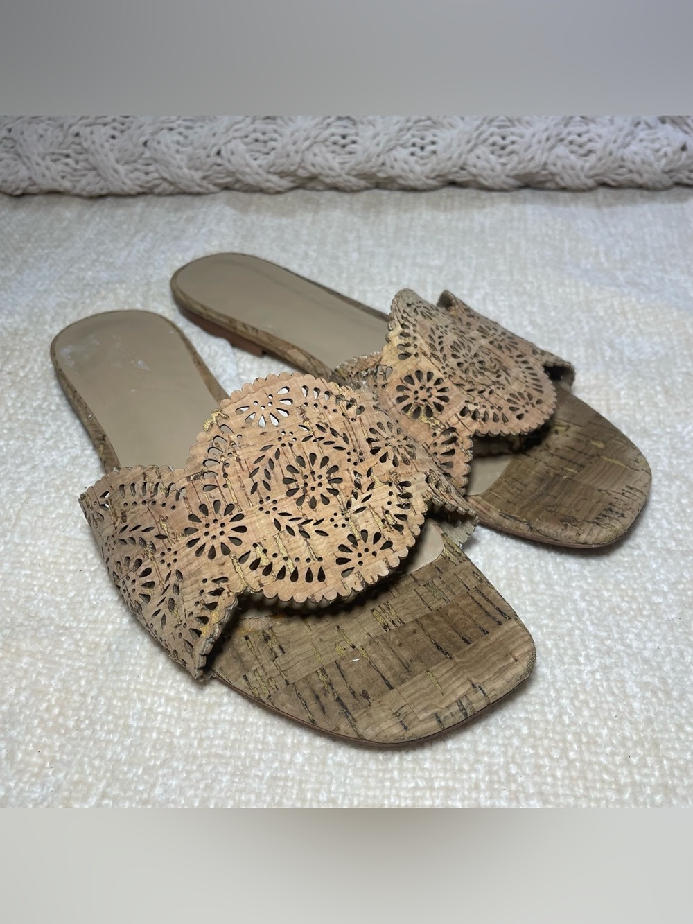 Ann Taylor Cork Laser-Cut Slide Sandals in Light Tan size 7